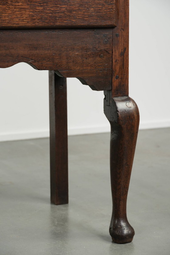 Image 1 of Beautifully sized antique 18th-century English oak dresser/sideboard with brass handles and beautiful colors.