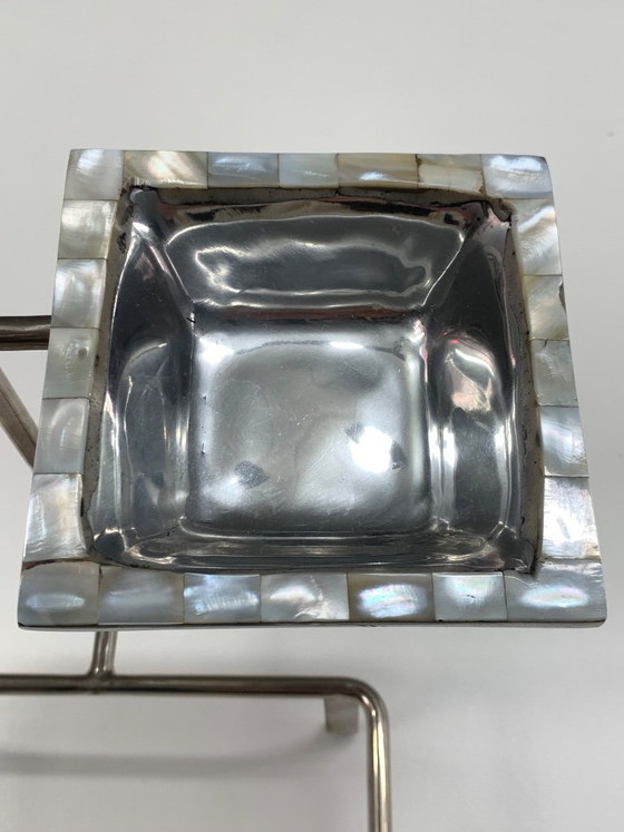 Image 1 of Art Deco Style Silver-Plated and Mother-of-Pearl Tiered Hors d'Oeuvres Serving Caddy with Matching Cocktail Picks