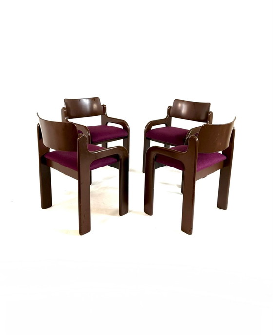 4x restored ‘Flamingo’ chairs, Eero Aarnio ‘70s, Asko, Dining chairs, Wood, Wool, Brown (photo 3 of 13)