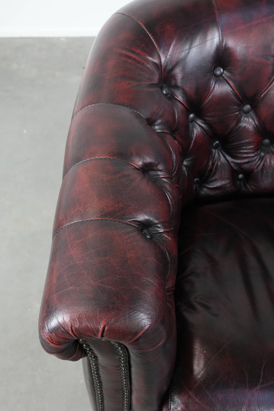 Image 1 of Fauteuil club Chesterfield en cuir de vachette de style anglais classique