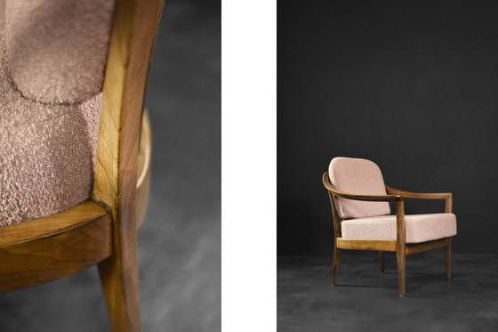 Image 1 of Mid-Century German Modern Elegante Kirschholz- und schmutzigrosa Stoffsessel von Wilhelm Knoll, 1970er Jahre, 2er-Set