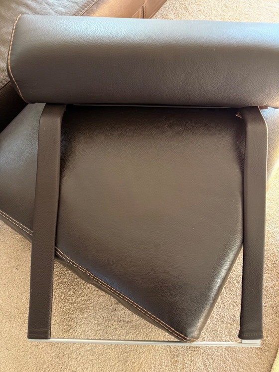 Image 1 of Canapé + pouf design cuir Roche Bobois « Chocolat », 3-4 places