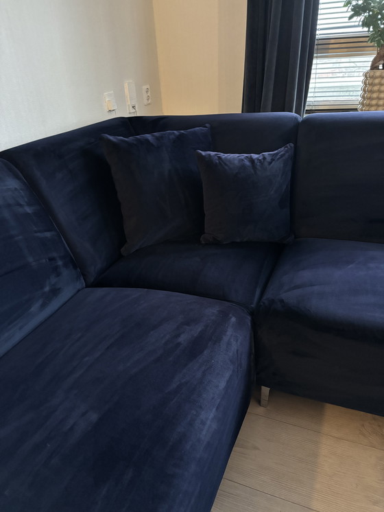 Image 1 of Navy velvet corner sofa