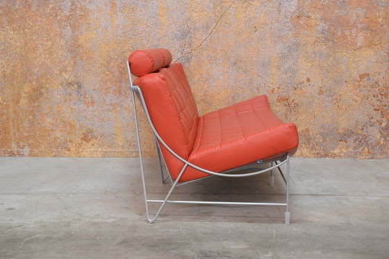 Image 1 of Red leather Leolux Volare design two-seater sofa