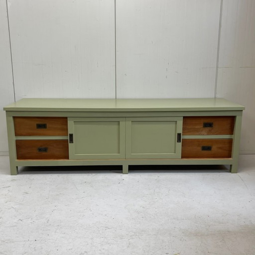 Restyle massief teakhout TVkast meubel dressoir olijfgroen