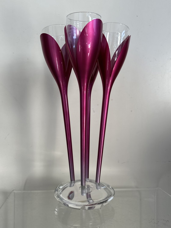 Image 1 of Moet & Chandon Champagne Tulip Flutes and Stand, Set of 4