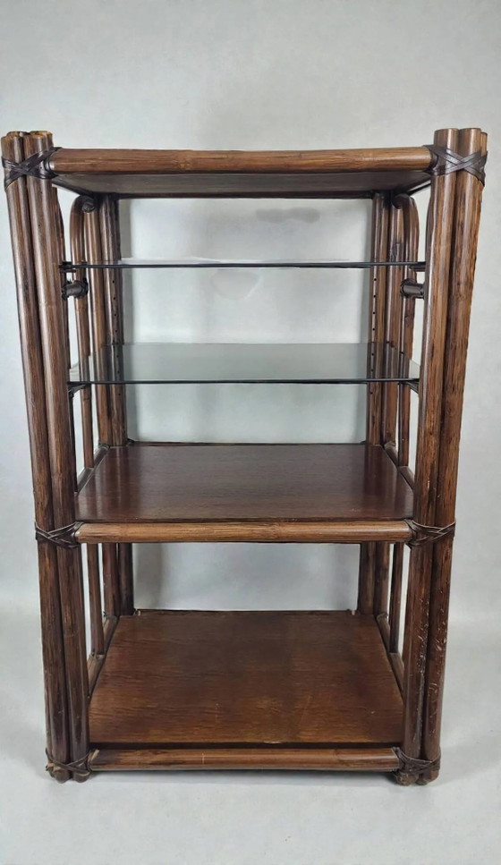 Bamboo shelf with smoked glass, 1970s – Shelving unit (photo 14 of 14)