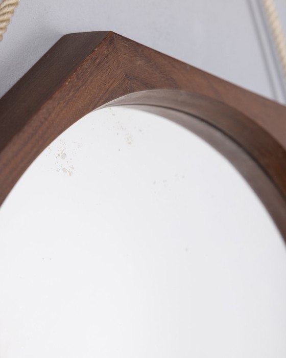 Image 1 of Vintage 70s hout en touw wandspiegel Italiaans ontwerp