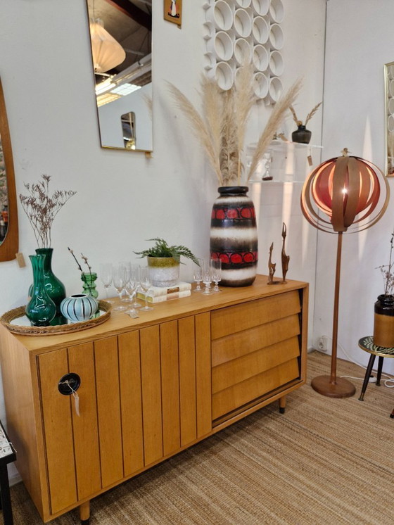 Image 1 of Sideboard sliding door and drawers with black handle 70s