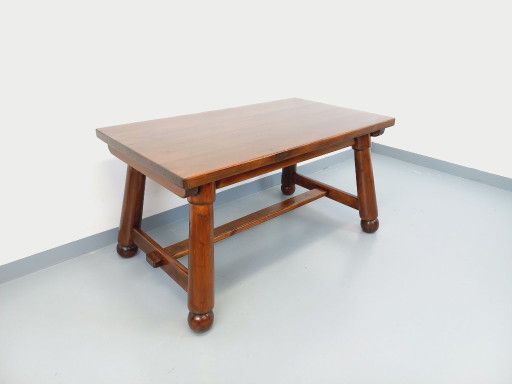 Brutalist rectangular dining table by Georges Robert in dark pine wood from the 1950s/60s
