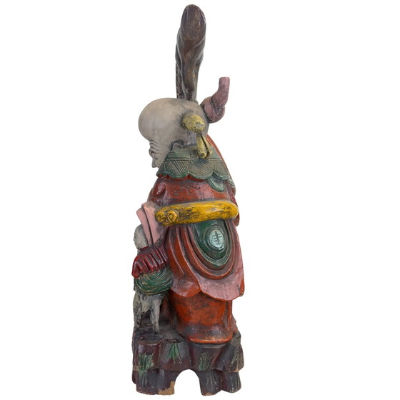 Monumentale Handgesneden Chinese Teakhouten Shoulao Beeldhouwkunst – God van de Levensduur (65.5 x 27.5 cm / (photo 7 of 11)