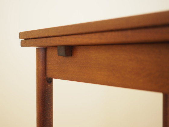 Table à manger extensible danoise en teck sur pieds en bois massif, années 1970, Tables de salle à manger (photo 7 sur 14)