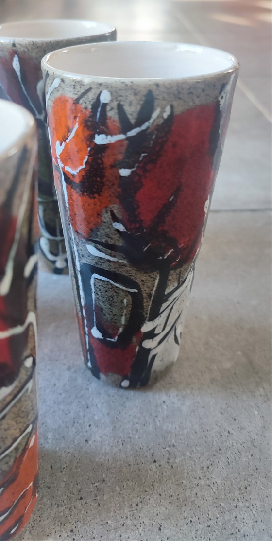 Image 1 of Tazas de cerámica esmaltada con diseño abstracto de los años 60