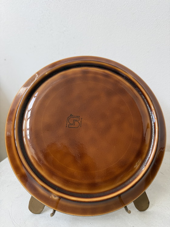 Image 1 of Ensemble de 6 assiettes à fondue vintage Sarreguemines | Années 1970 | Brun caramel