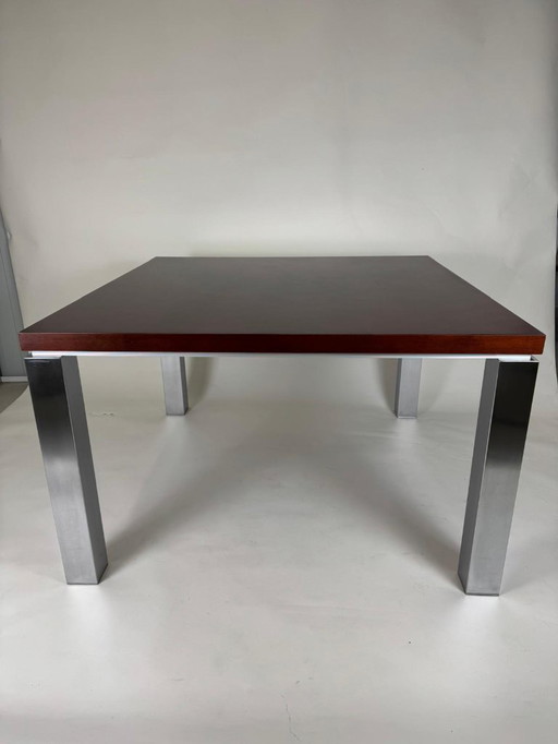 Dining table, chrome and mahogany, mid-century design, 1970s style