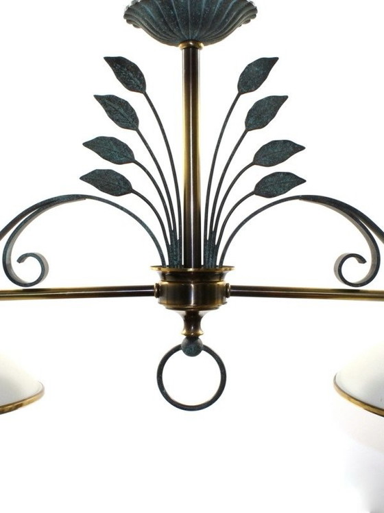 Mariner S.A. Spanish Vintage Hollywood Regency Ceiling Light - Brass & Verdigris., Glass, Metal, Gold (photo 2 of 8)