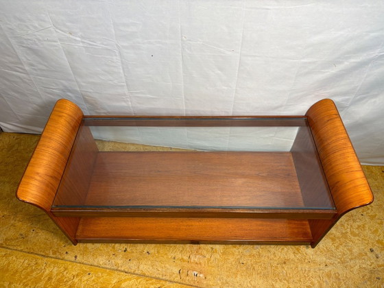 Image 1 of Mid Century Retro Teak & Glass Top Tulip Coffee Table by G-Plan (Circa 1960)  A stunning mid century modern teak and glass top c