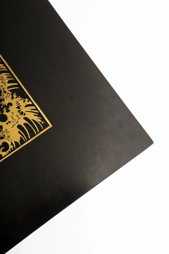 Image 1 of Pair of Chinoiserie Black Lacquer Bedside Tables with Gilded Dragon Engravings, 1980’s