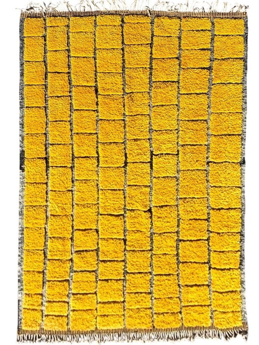 Large Yellow Moroccan Mrirt Wool Rug 260x400 cm , Handwoven Berber Carpet