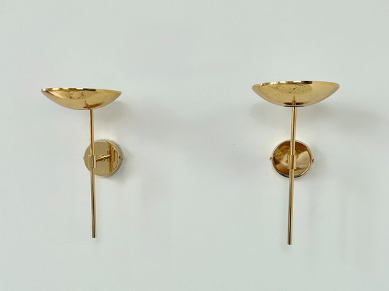 Image 1 of Paire d'appliques XL en laiton et verre, France, 1980