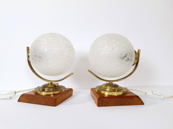 Image 1 of Vintage set of 2 bedside lamps, Vintage Table Lamps, Globe Table Lamps, Retro Glass Sconce Lamps, Night Lights, Nightstand Lamps