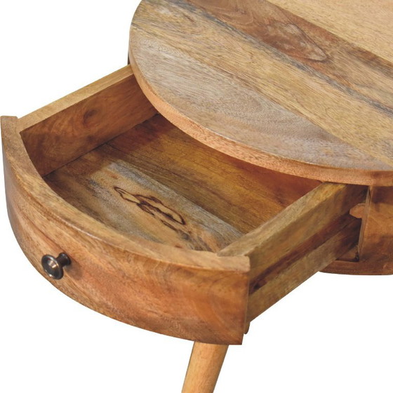 Mini Table de Nuit Ronde Aspect Chêne – Bois de Mangue Massif Avec Tiroir – Artisan, Tables de nuit, Wood (photo 7 of 10)
