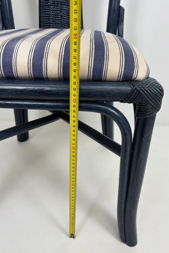 Image 1 of Vintage set eighties manou bamboo chairs dining table top glass