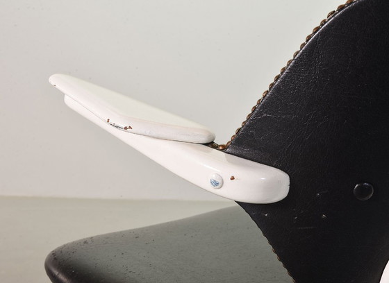 Image 1 of Louis van Teeffelen Dutch Design Pelican Arm Chair for Webe in Solid White Painted Teakwood and Black Leatherette. 