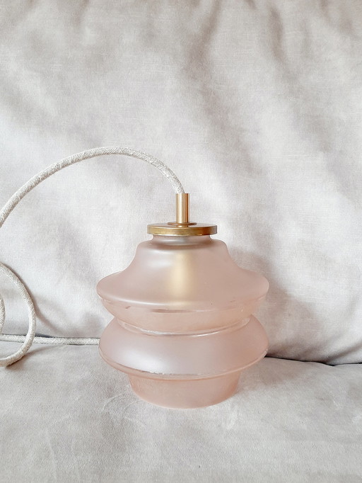 Vintage pendant lamp pink milk glass | Antique lamp pink