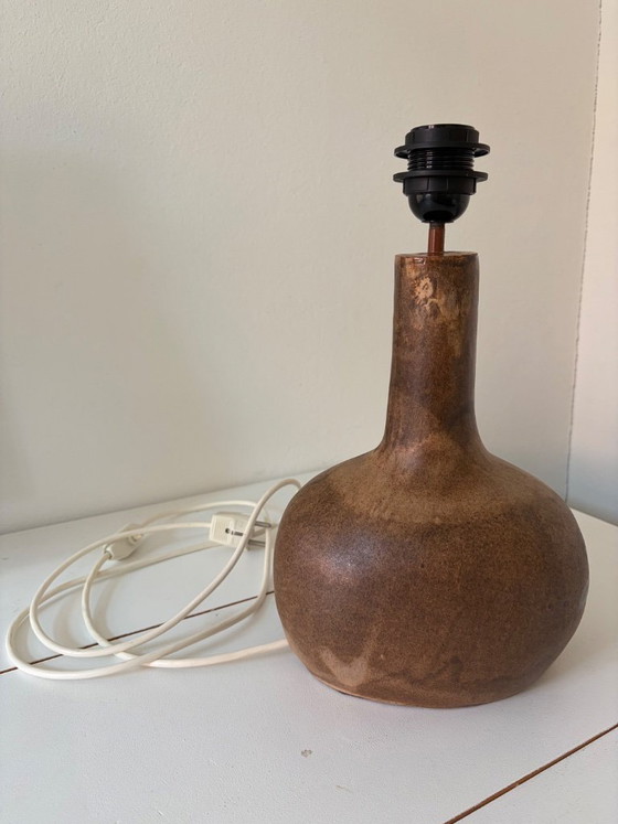 Image 1 of Ceramic table lamp with raffia shade – studio ceramics, matte flow glaze, 1960s/70s