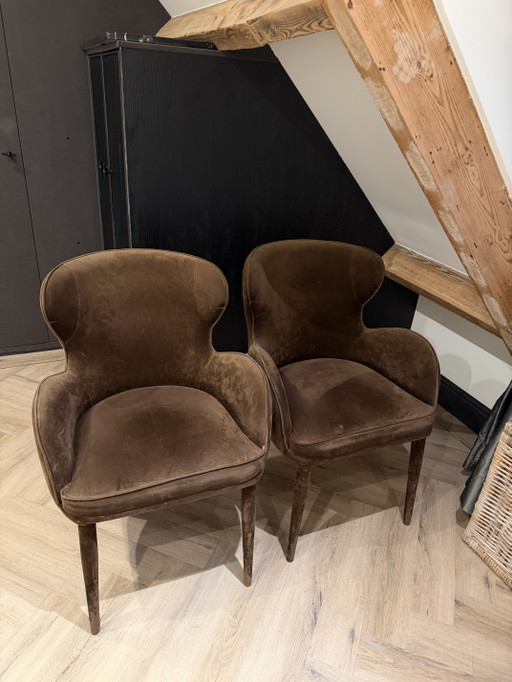 Set of 2 Brown Dining chairs – Velour – eetkamerstoelen, Velvet