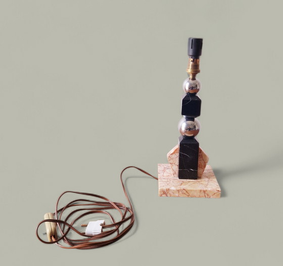 Image 1 of Sculpturale lamp van marmer en chroom - modernistische art-decostijl
