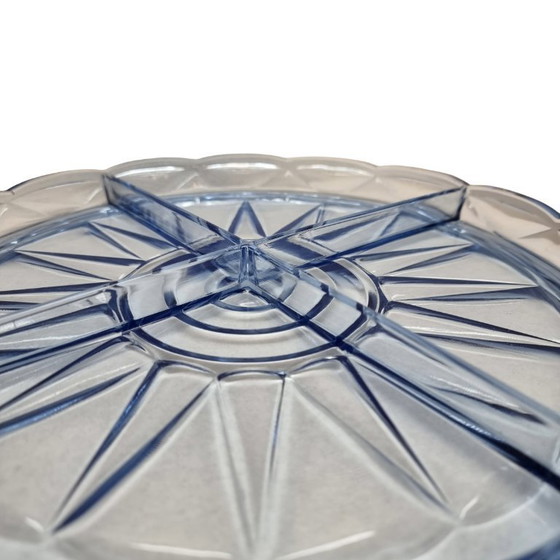 Image 1 of balance à compartiments en verre bleu vintage