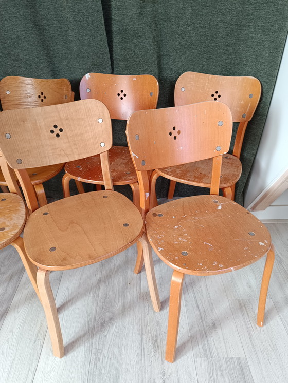 Image 1 of 8 sedie da caffè in legno curvato di betulla Aalto