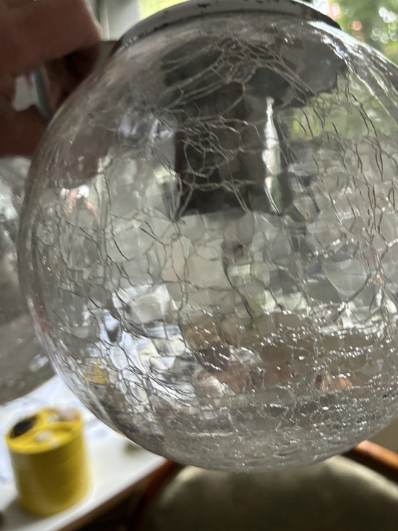 Image 1 of Vintage Space Age ceiling light – crackle frosted glass & chrome – 1970s (Doria / Vinegar style)