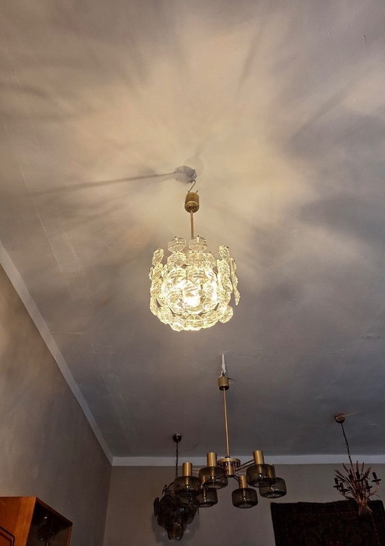 Image 1 of Kinkeldey Brass and Faceted Glass 3-Level Chandelier, 1960s