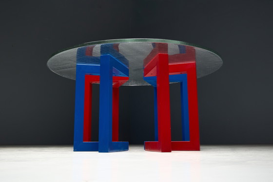 Image 1 of Postmodern Dining Table with Hand-Blown Glass Top, Italy, 1980s