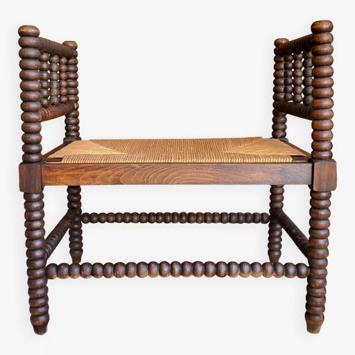 Banc Paillé en Bois Tourné