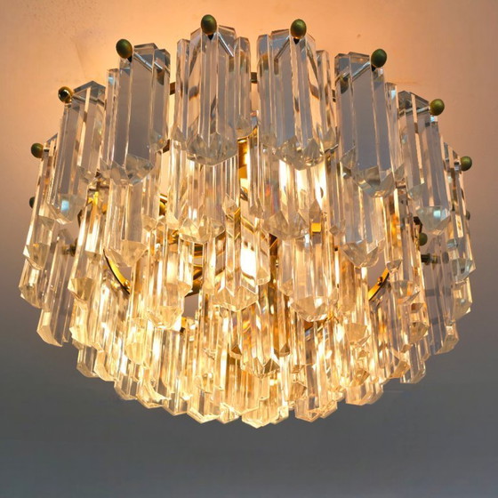 Image 1 of Lampadario da soffitto XL Kalmar anni '70 in vetro ghiacciato con ottone