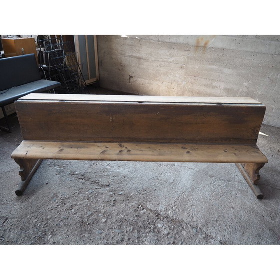 Image 1 of Antique long all-wood school bench with original paint, Czechoslovakia 1930s