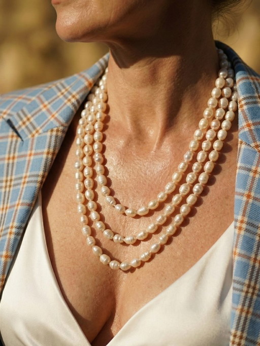 Collana lunga di perle naturali d'acqua dolce barocche rosa irregolari