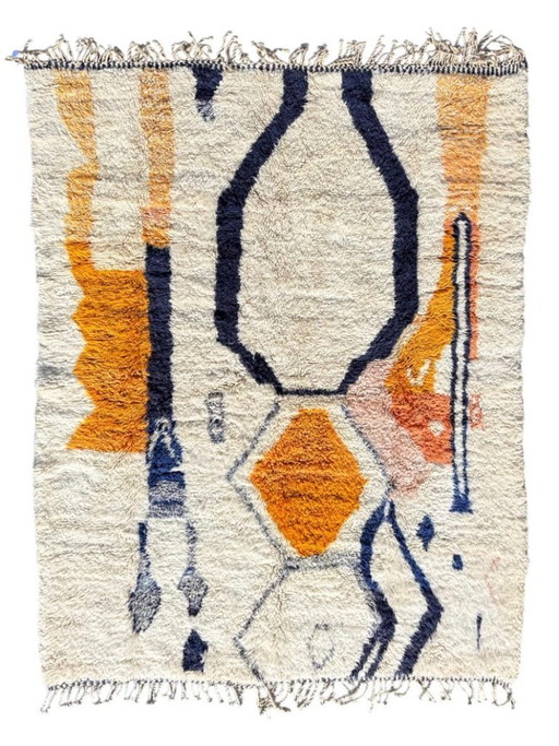 White Orange 3X2m Moroccan rug, Authentic Moroccan rug Berber carpet, Genuine Wool rug, Handmade rug, Beni ourain style, custom 