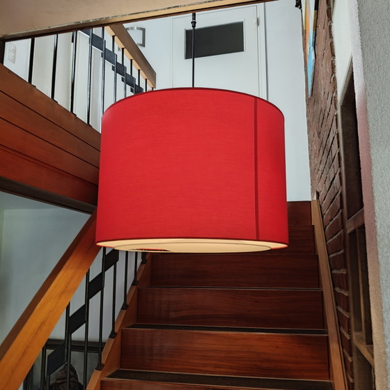 Image 1 of Grote Stéphane Davidts hanglamp Ø60 cm – rode stoffen kap