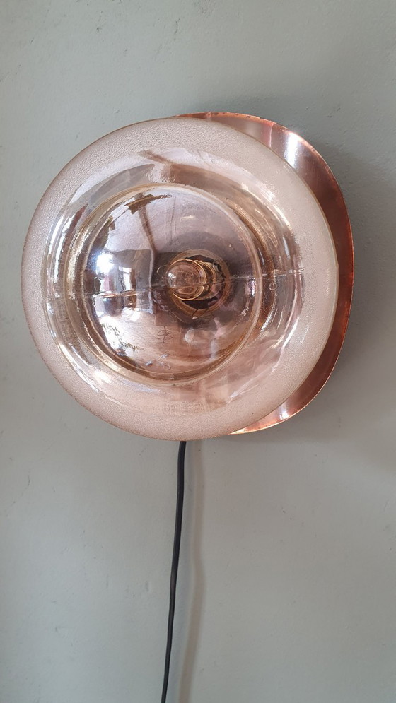 Image 1 of Lampada da parete vintage in rame e vetro - Jugoslavia - Metà secolo