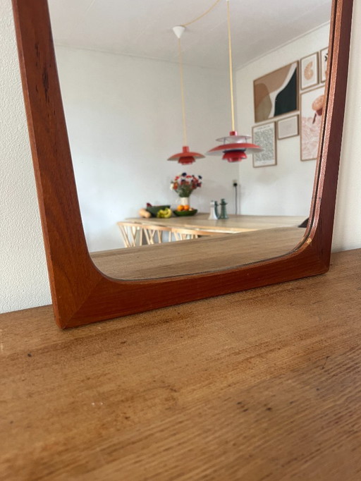 Vintage Deense teakhouten spiegel met organische randen - spiegel uit het midden van de 20e eeuw