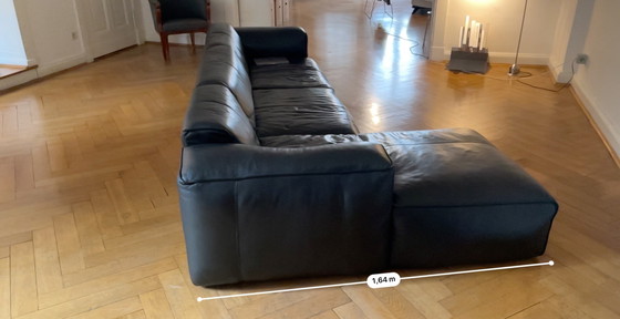 Image 1 of Large Black Leather Couch Sofa