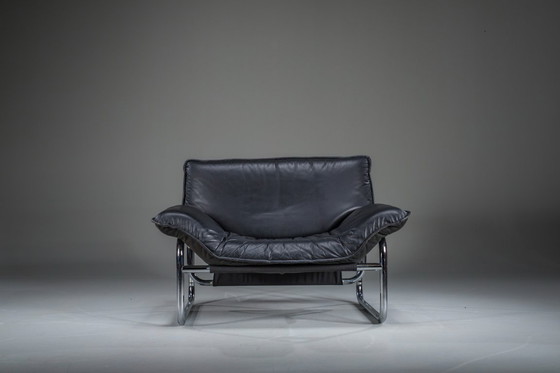 Image 1 of Bauhaus Lounge Chair in Black Leather attributed to Johan Bertil Häggström for Swed-Form / Ikea, Sweden, 1970s