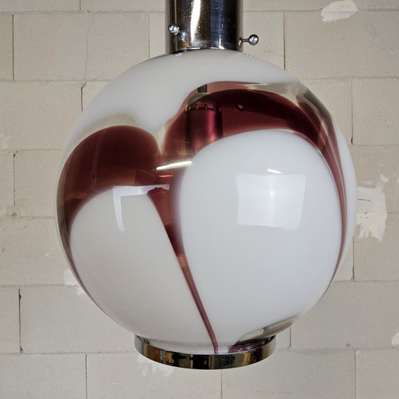 Image 1 of Vintage Itiliaans design Aubergine glazen Carlo Moretti Murano hanglamp (70s) / Italian design glass bulb hanging light 