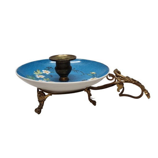 Oude bronzen blaker met porseleinen bord