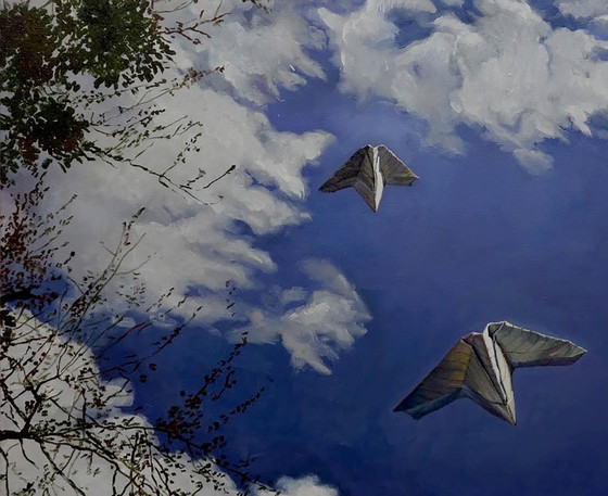 Original Oil Painting Modern Art Landscape Sky Walk Under The Moon – Paintings & Drawings, Canvas (photo 5 of 7)